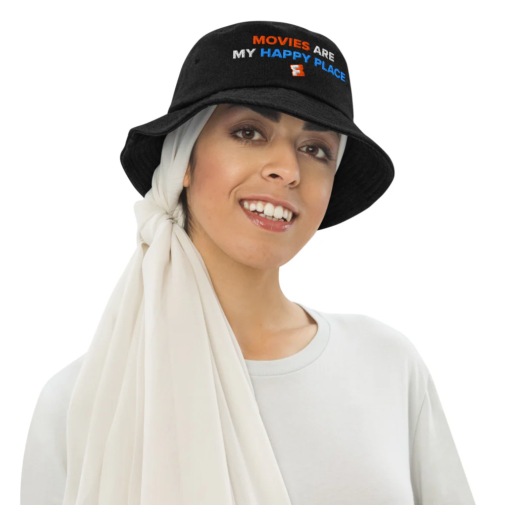 Fandango Movies Are My Happy Place Embroidered Denim Bucket Hat - Image 3